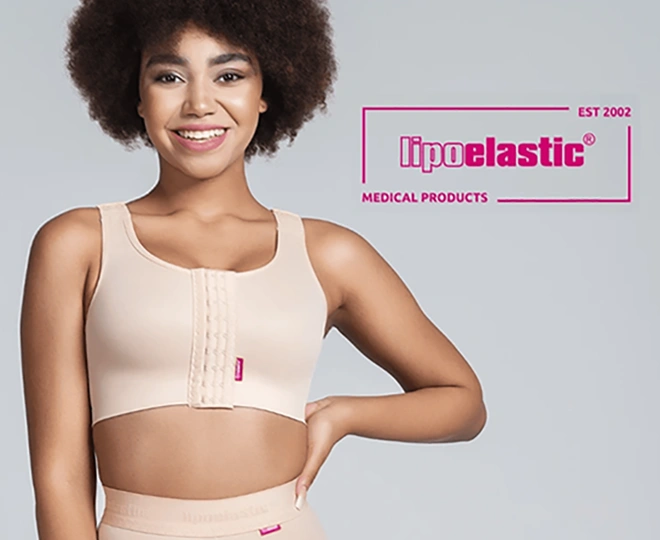 Lady after surgery with lipoelastic garments